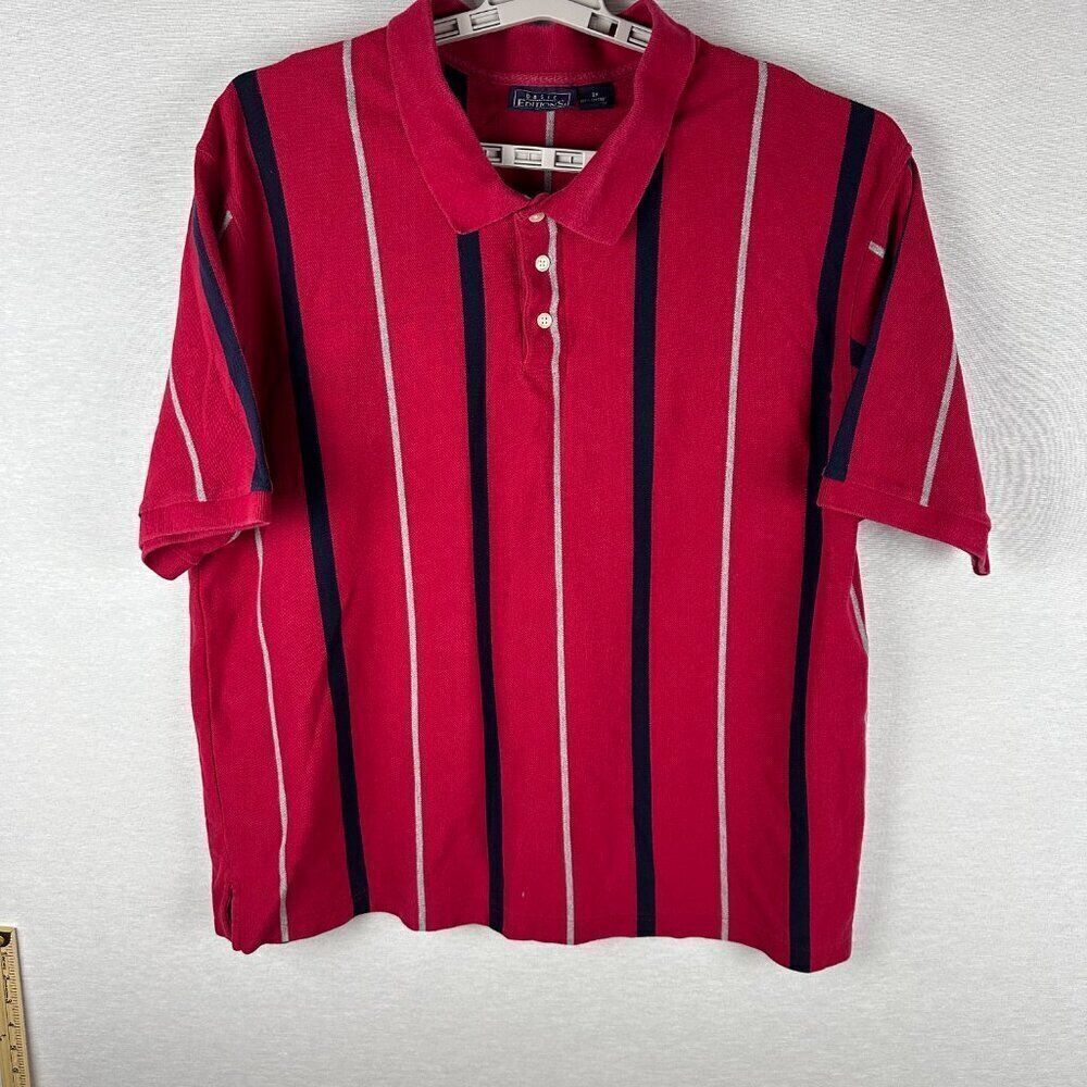 VINTAGE 90's BASIC EDITIONS POLO SHIRT, VERTICAL STRIPED, SHORT SLEEVE, SIZE 2X